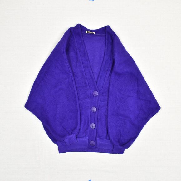 VTG Kathleen for Sweet Herb Women Cardigan Sweater Wool Purple L USA Made Padded - Picture 2 of 8